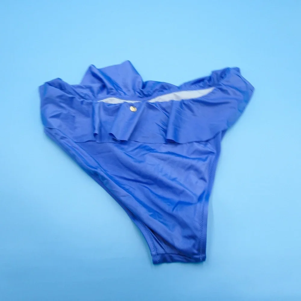 Victoria's Secret Bikini Bottom Womens Large Ruffle Blue Swim Separate Nylon New